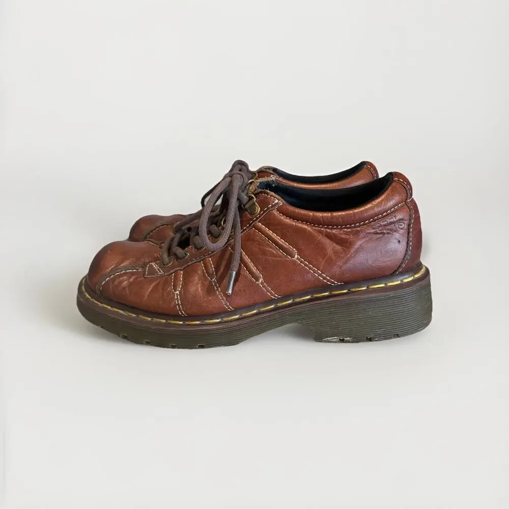 Dr. Martens 11306 Brown Leather Oxford Shoes Mens 8 Low Top Chunky Preppy AW004